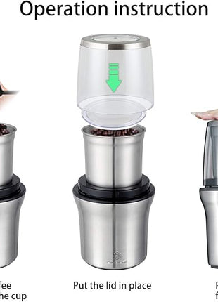 DR MILLS DM-7412M Stainless Steel Electric Dried Spice and Coffee Grinder,2 in 1 Wet and Dry, Removable Cups, Dishwasher Safe