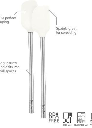 Tovolo Flex-Core Stainless Steel Handled Mini Spatula & Spoonula Set (White), Kitchen Utensil Set of 2, Heat-Resistant & BPA-Free Silicone Turner Heads, Safe for Cast Iron | Dishwasher-Safe
