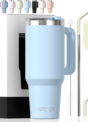40 oz Tumbler with Handle,Tumbler with Lid and Straw,Double Wall Insulated Cup Stainless Steel Travel Mug(Cold for 34 Hours),Water Bottle for Iced Tea,Coffee,Cold Beverages(Blue)
