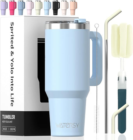 40 oz Tumbler with Handle,Tumbler with Lid and Straw,Double Wall Insulated Cup Stainless Steel Travel Mug(Cold for 34 Hours),Water Bottle for Iced Tea,Coffee,Cold Beverages(Blue)