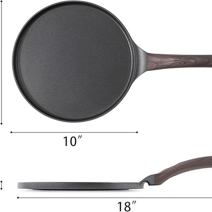 SENSARTE Nonstick Crepe Pan, Swiss Granite Coating Dosa Pan Pancake Flat Skillet Tawa Griddle 10-Inch with Stay-Cool Handle, Induction Compatible (Black)