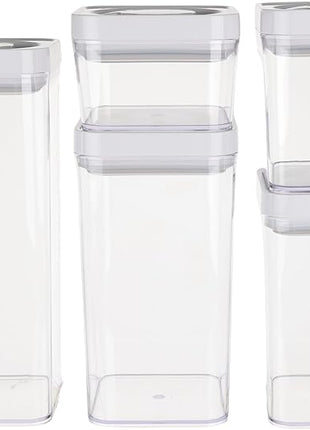 Amazon Basics Airtight Food Storage Containers, BPA Free, with Twist/Turn Lids, for Kitchen Pantry Organization, 10-Piece Square Set, Clear Plastic