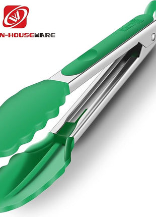 9-Inch & 12-Inch Premium Stainless Steel Food Tongs, Turquoise Silicone BPA Free Non-Stick BBQ Cooking Grilling Locking Kitchen Tong