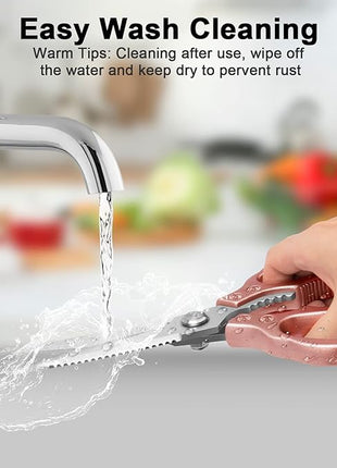 CGBE Kitchen Scissors, Multi-Purpose Kitchen Shears, Heavy Duty Dishwasher Safe Food Scissors for Chicken, Poultry, Fish, Meat & Herbs with Non-Slip Grips - Rosegold