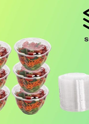 Smygoods Disposable Plastic Salad Bowls with Airtight Lids Ideal for Meal Prep, Takeout, Catering, Parties, Picnics, and Food Storage, Stackable, Leak-Proof