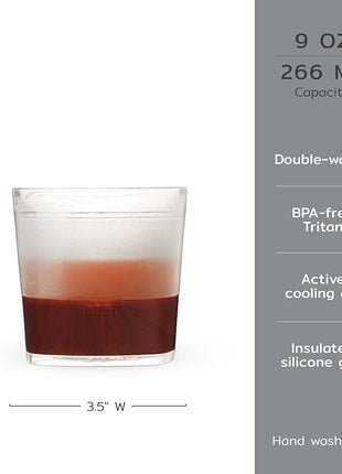 Host Whiskey Freeze Glasses, Double Old Fashioned Glasses with Oak Wood Design Silicone Band, Chill Without Dilution for Bourbon, Vodka, Rum, Bourbon Gifts for Men, Gifts for Him, 9 oz, Set of 2