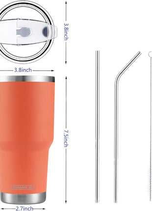 D·S 30oz Orange Tumbler Stainless Steel Insulated Travel Mug with Straw Lid Cleaning Brush (30oz Orange)