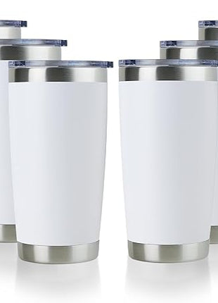 DOMICARE 20oz Stainless Steel Tumbler Bulk with Lid, Double Wall Vacuum Insulated Travel Mug, Powder Coated Coffee Cup, Powder White, 8 Pack