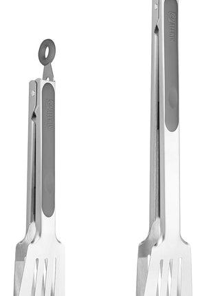 Premium 304 Stainless Steel Barbecue Turners, Heavy Duty Non-Stick BBQ Cooking Kitchen Tongs, 9" and 12" Grey