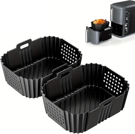 2 Pack Air Fryer Silicone Liners, Suitable with Ninja SL400 SL401 AF300 AF400 and 8/9/10QT Double Basket Air Fryer Liners,Heat Resistant Easy Cleaning Air Fryers Oven Accessories,black