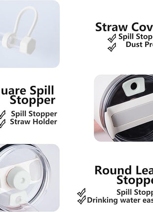 Silicone Spill Stopper Set Compatible with Stanley Cup 2.0 30oz & 40oz with Straw Cover (Set of 2, Frost)