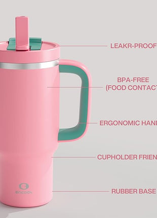 32 oz Tumbler with Handle and Straw: Stainless Steel Insulated Tumbler Keeps Cold for 24 Hours, Leakproof Travel Cup Fits in Cup Holder and BPA-Free,Tulip