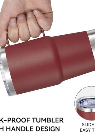 VEGOND 20 oz Tumbler Bulk with Handle Lid and Straw, Stainless Steel Insulated Travel Coffee Mug Set, Spill Proof Double Wall Metal Tumblers Cups, Wine Red 12 Pack