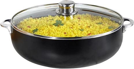 IMUSA 6.9Qt Bistro-Cera Aluminum Speckled Black Ceramic Caldero with Glass Lid, Nonstick Dutch Oven Pot for Rice, Family Meals, and Traditional Cooking, Black