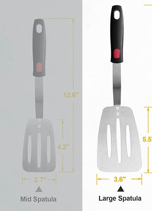 Stainless Steel Spatula, Flexible Metal Slotted Turner for Cast Iron Skillet, Thin Blade and Heat Resistant Silicone Handle, Great for Egg, Cookie, Meat, Crep, Large