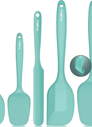 Walfos Silicone Spatula - 600°F High Heat Resistant Kitchen Spoon Spatulas（set of 5), Strong Steel Core and One-Pieces Design, For Cooking Mixing & Baking - BPA Free and Dishwasher Safe (Teal/Aqua)