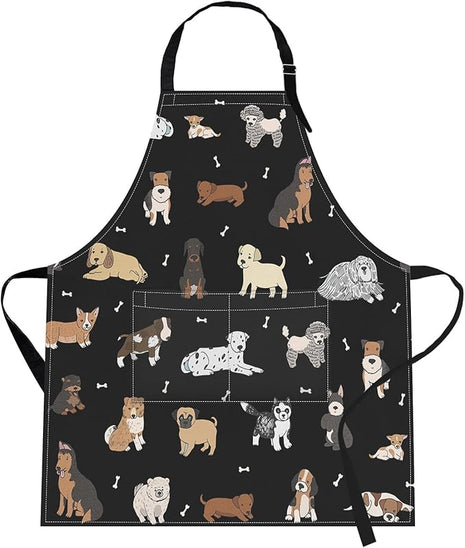 Britimes Doodle Puppy Dog Labrador Apron Home Kitchen Cooking Baking Gardening for Women Men with Pockets 32x28 inch