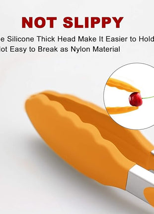 9-Inch & 12-Inch Premium Stainless Steel Food Tongs, Orange Silicone BPA Free Non-Stick BBQ Cooking Grilling Locking Kitchen Tong