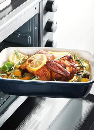 Sweejar Baking Pans Set, Ceramic 9x13 Baking Dish with Handle, Rectangular Casserole Dishes for Oven, Bakeware Sets of 3, Durable Lasagna Pan Deep for Kitchen, Banquet, Wedding Gift(Navy)