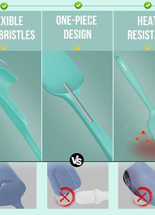 Walfos Silicone Spatula - 600°F High Heat Resistant Kitchen Spoon Spatulas（set of 5), Strong Steel Core and One-Pieces Design, For Cooking Mixing & Baking - BPA Free and Dishwasher Safe (Teal/Aqua)