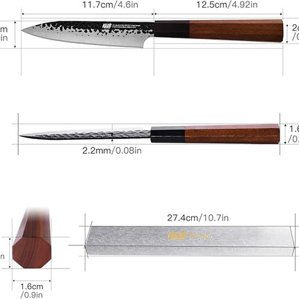 FINDKING Dynasty Series Kitchen Utility Knife, Multi-Purpose Japanese Paring Knife, 9Cr18MoV High Carbon Steel Blade, African Rosewood Octagonal Handle, Small, for Fruits Vegetables, 5 Inches