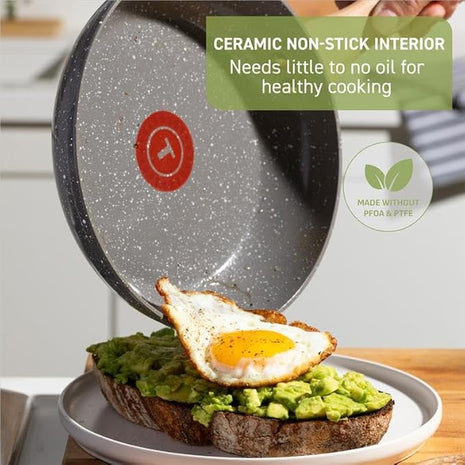 T-Fal Revive Ceramic Nonstick Frying Pan 12 Inch Skillet, Oven Safe to 350°F, Stay-Cool Handle, Grey Granite