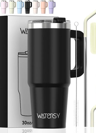 20 oz Tumbler with Handle,Tumbler with Lid and Straw,Double Wall Insulated Cup Stainless Steel Travel Mug(Cold for 34 Hours),Water Bottle for Iced Tea,Coffee,Cold Beverages(Black)