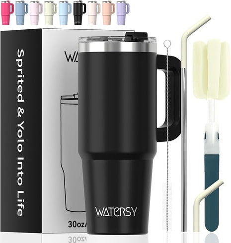 20 oz Tumbler with Handle,Tumbler with Lid and Straw,Double Wall Insulated Cup Stainless Steel Travel Mug(Cold for 34 Hours),Water Bottle for Iced Tea,Coffee,Cold Beverages(Black)