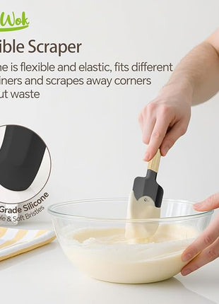 Black Silicone Spatula Set, Food Grade Rubber Spatula-4 Piece Nonstick Rubber Spatulas, Spoonula, Jar Scraper for Cooking, Baking, Mixing, Frosting