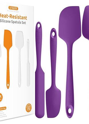 Heat Resistant Silicone Spatula Set: U-Taste 600ºF High Temp Seamless Food Grade Utensil, Flexible Rubber Silicon Kitchen Cooking Mixing Baking Scraper for Nonstick Cookware Set of 4 (Purple)