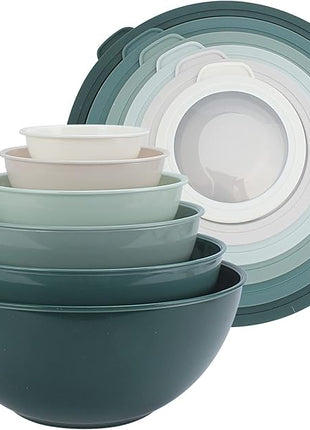 COOK WITH COLOR Nesting Mixing Bowls - 12 Piece Plastic Bowl Set with Lids, Microwave Safe (Green)