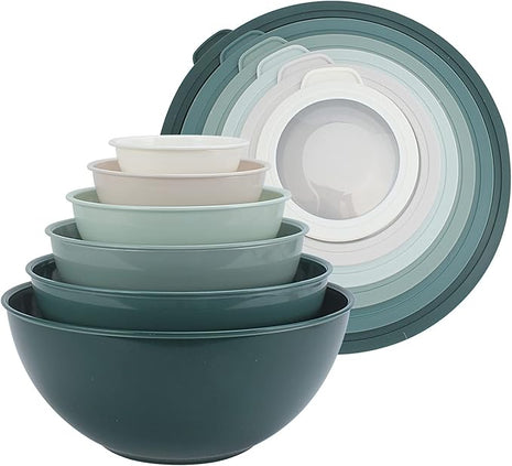COOK WITH COLOR Nesting Mixing Bowls - 12 Piece Plastic Bowl Set with Lids, Microwave Safe (Green)