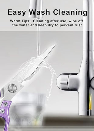 AWinjoy Heavy Duty Sharp Kitchen Scissors, Dishwasher Safe, Cooking Shears for Meat, Chicken, Fish, Poultry, Herb, Bread (Purple)