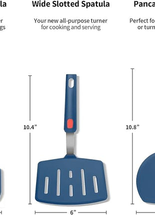 Silicone Spatula Turner Set of 3, Heat Resistant Large Wide Spatula for Pancake, Silicone Fish Spatulas Flipper for Cooking & Non-stick Cookware, BPA Free Rubber Cooking Untensil Set