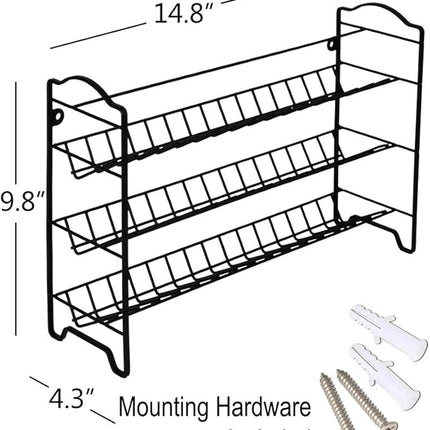 SWOMMOLY 3 Tier Spice Rack Organizer with 24 Empty Round Spice Jars, 396 Spice Labels, Funnel and Chalk Marker Complete Set, Black