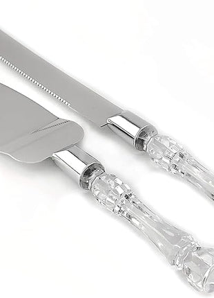 Adorox Cake Knife and Server Set Acrylic Stainless Steel Faux Crystal Handle Holiday Thanksgiving Christmas