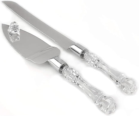 Adorox Cake Knife and Server Set Acrylic Stainless Steel Faux Crystal Handle Holiday Thanksgiving Christmas