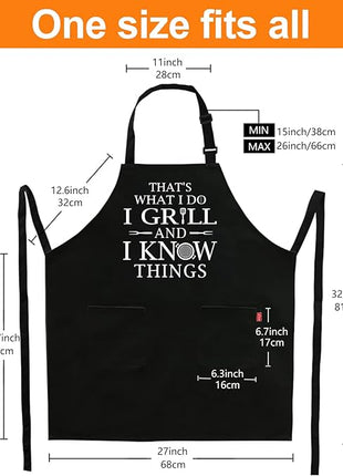 Funny Grilling Aprons for Men - BBQ Cooking Apron with 2 Pockets, Adjustable Neck Strap and 40" Long Ties - That's What I Do I Grill and I Know Things