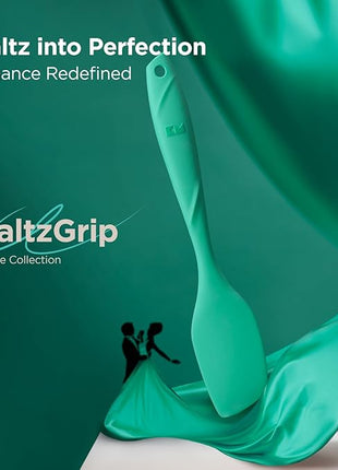Kitchen Mama WaltzGrip Platinum Silicone Scraping Spatula: Heat Resistant, Seamless, Non Stick for Frying Pan Cookware, Safe, Flexible Bowl Scraper - Ideal for Mixing, Baking, Stirring (Teal)