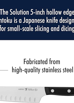 HENCKELS Solution Razor-Sharp Hollow Edge Santoku Knife 5.5 inch, German Engineered Informed by 100+ Years of Mastery, Black/Stainless Steel