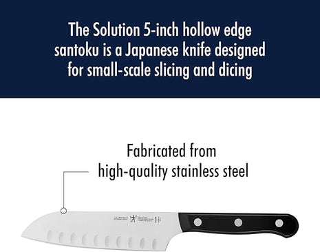 HENCKELS Solution Razor-Sharp Hollow Edge Santoku Knife 5.5 inch, German Engineered Informed by 100+ Years of Mastery, Black/Stainless Steel