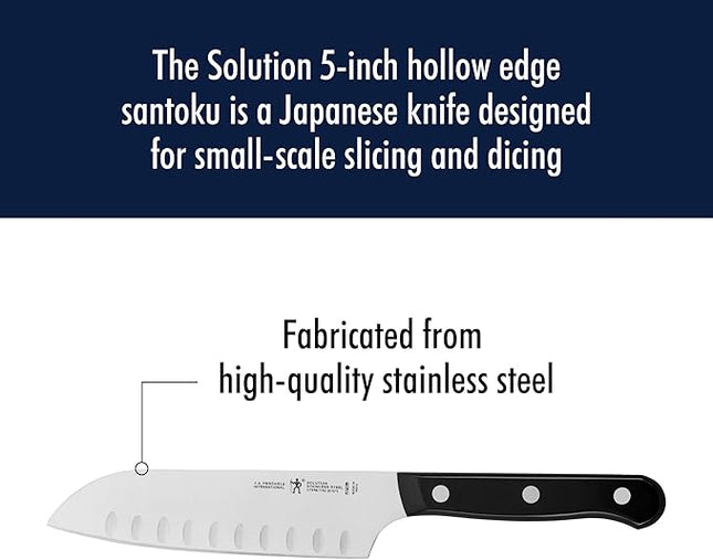 HENCKELS Solution Razor-Sharp Hollow Edge Santoku Knife 5.5 inch, German Engineered Informed by 100+ Years of Mastery, Black/Stainless Steel