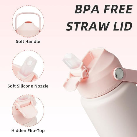 BJPKPK Water Bottle with Straw Lid, 24oz Vacuum Insulated Water Bottles, Metal Stainless Steel Thermo for Sports, Travel, BPA Free Leak Proof Thermo, Cups, Flasks, Tumblers,Pearl Pink
