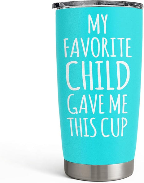SANDJEST Mom Tumbler Gift for Mom from Son, Daughter - My Favorite Child Gave Me This Cup 20oz Insulated Travel Mug - Awesome Mother's Day, Birthday, Christmas Tumblers Gifts Idea for Moms