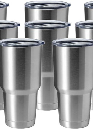 HASLE OUTFITTERS 30oz Stainless Steel Tumbler, Double Wall Vacuum Insulated Travel Mug Tumbler, Durable Insulated Coffee Mug, Gift Box Set (Silver, 8)