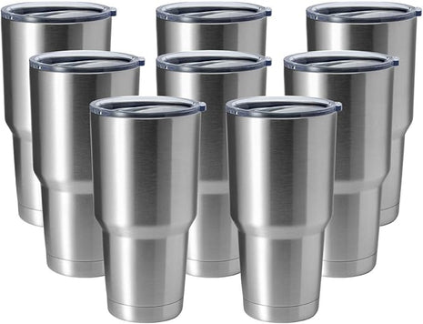 HASLE OUTFITTERS 30oz Stainless Steel Tumbler, Double Wall Vacuum Insulated Travel Mug Tumbler, Durable Insulated Coffee Mug, Gift Box Set (Silver, 8)