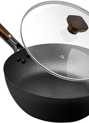 Frying Pan with Lid Skillet Nonstick 10 inch Carbon Steel Wok Pan Woks and Stir Fry Pans for Electric,Induction and Gas Stoves