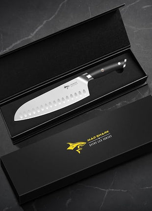 MAD SHARK Kitchen Knife, Professional 8-inch Santoku Knife, Made of German High Carbon Stainless Steel, Non-stick Ultra Sharp Kitchen Knife with Ergonomic Handle, Gift Box