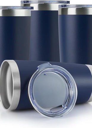 DOMICARE 20oz Stainless Steel Tumbler Bulk with Lid, Double Wall Vacuum Insulated Travel Mug, Powder Coated Coffee Cup (Powder Navy, 4)