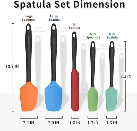 Coukre Silicone Spatula Set of 5,High Heat Resistant, Food Grade Silicone, Upgraded Extended Reinforced Handle,Dishwasher Safe, for Baking, Cooking (Colorful, Color block)